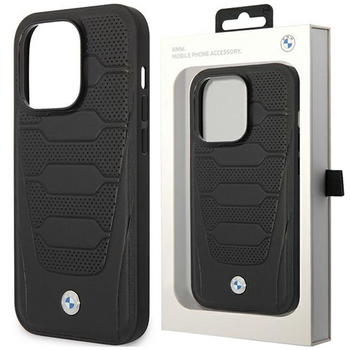 Etui BMW BMHCP14S22RPSK na iPhone 14 - czarne Leather Seats Pattern