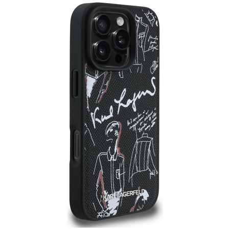 Etui Karl Lagerfeld Grained Pattern & Logo MagSafe do iPhone 16 Pro czarny