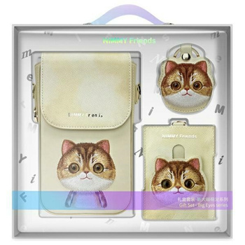 Nimmy Zestaw 3w1 torebka na telefon +    portfel + etui na lokalizator khaki Big Eyed Pet 2.0 Cat