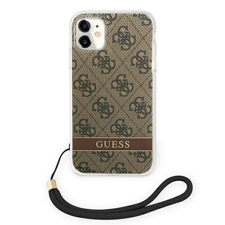 Etui Guess GUOHCN61H4STW na iPhone 11 - brązowe 4G Print Strap