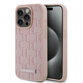 KARL LAGERFELD CASE DO IPHONE 15 PRO MAX 6.7 LEATHER MONOGRAM METAL LOGO