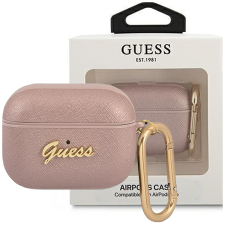 Guess GUAPSASMP AirPods Pro cover różowy/pink Saffiano Script Metal Collection