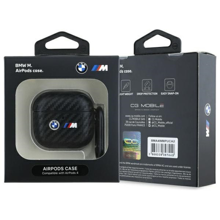BMW POKROWIEC DO AIRPODS 4 Z CARBONOWYM WZOREM DOUBLE METAL LOGO DO APPLE