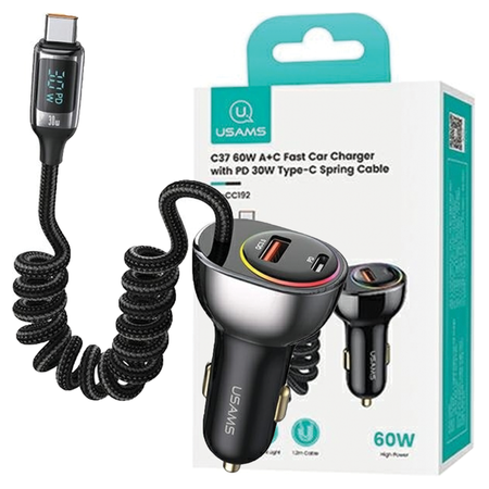 USAMS ŁADOWARKA 60W DO IPHONE 12 13 14 1XUSB 1XUSB-C Z KABLEM USB-C 30W PD