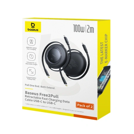 Kabel zwijany Baseus Free2Pull 100W USB-C - USB-C 2m (2 szt.) - czarny