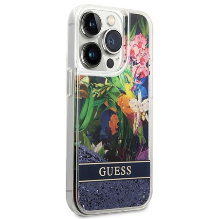 Guess GUHCP14LLFLSB iPhone 14 Pro 6,1" niebieski/blue hardcase Flower Liquid Glitter