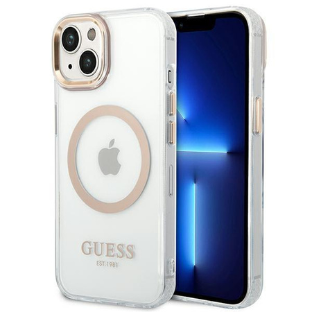 Etui Guess GUHMP14SHTRMD na iPhone 14 - złote Metal Outline Magsafe