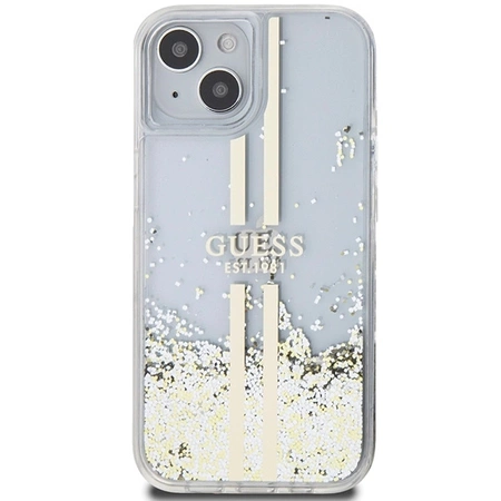 Etui Guess Liquid Glitter Gold Stripes na iPhone 15 Plus / 14 Plus - przezroczyste