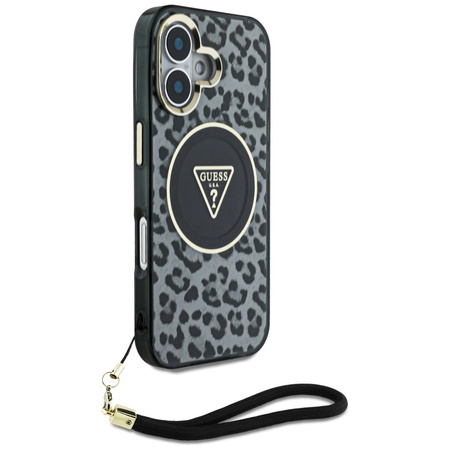GUESS ETUI DO IPHONE 16 DO MAGSAFE LEOPARD TRIANGLE Z PRZESZROCZYSTYM PASEM
