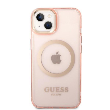 Guess GUHMP14SHTCMP iPhone 14 6,1" różowy/pink hard case Gold Outline Translucent MagSafe