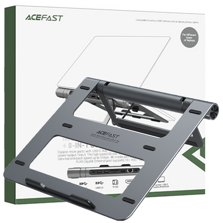 Acefast HUB wielofunkcyjny podstawka do laptopa USB Typ C - 2x USB 3.2 Gen 1 (3.0, 3.1 Gen 1) / TF, SD / HDMI 4K@60Hz / RJ45 1Gbps / PD 3.0 100W (20V/5A) szary (E5 Plus space gray)