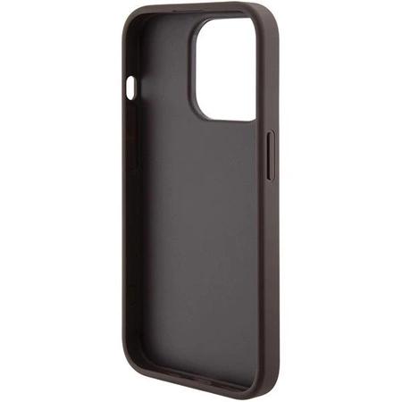 Etui Guess Grip Stand 4G Triangle Strass na iPhone 15 Pro - brązowe