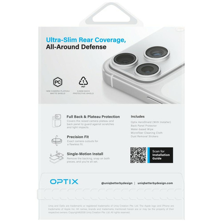 Ochrona modułu aparatu i tylnego panelu UNIQ Optix Aeroshield+ Camera Module Protector do iPhone 17 Pro Max przezroczysty
