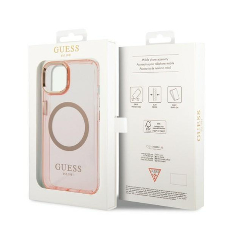 Guess GUHMP14MHTCMP iPhone 14 Plus 6,7" różowy/pink hard case Gold Outline Translucent MagSafe