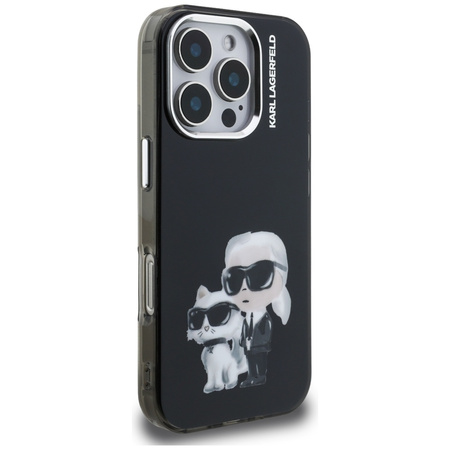 Etui Karl Lagerfeld IML Aquarelle Karl   & Choupette & Logo do iPhone 16 Pro Max czarny