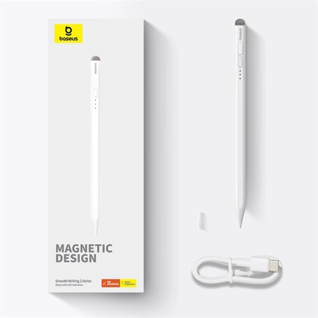 Rysik z aktywną końcówką Baseus Smooth Writing 2 Overseas Edition do iPad z kablem USB-C i wymienną końcówką - biały