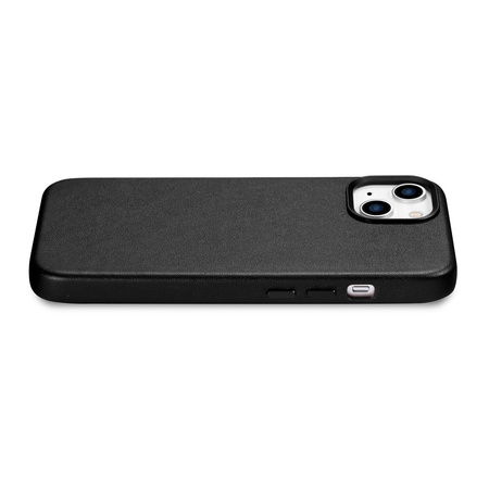 iCarer Case Leather pokrowiec etui z naturalnej skóry do iPhone 14 czarny (WMI14220705-BK) (kompatybilne z MagSafe)