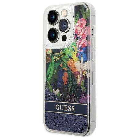 Guess GUHCP14LLFLSB iPhone 14 Pro 6,1" niebieski/blue hardcase Flower Liquid Glitter