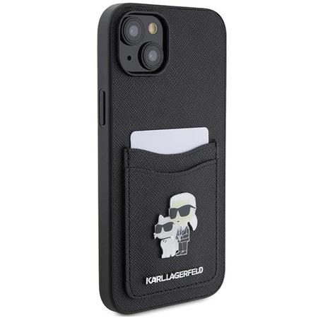 Etui Karl Lagerfeld Saffiano Cardslot Karl&Choupette Metal Pin do iPhone 15 - czarne
