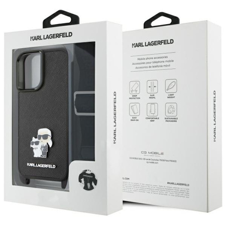 KARL LAGERFELD POKROWIEC DO IPHONE 16 6.1 KLHCP16SSAKCPBK Z PINEM METALOWYM