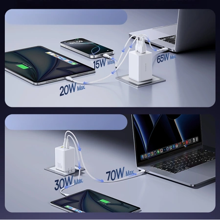 Ładowarka sieciowa Baseus EnerFill FE11 2 x USB-C / USB-A 100W - biała
