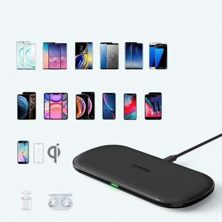 Choetech 2w1 ładowarka bezprzewodowa Qi do telefonu / słuchawek Airpods 2 z 5 cewkami ładującymi 10W czarny (T535-S (H))