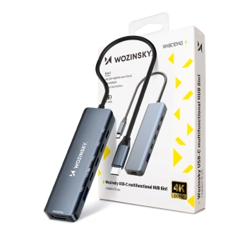 WOZINSKY HUB USB-C 6 W 1 WIELOFUNKCYJNY DO LAPTOPA TELEFONU ALUMINIOWY