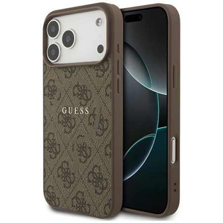 Etui Guess 4G Ring Classic Logo MagSafe do iPhone 17 Pro Max brązowy