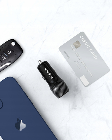INNOSTYLE POWER ON MOCNA SZYBKA ŁADOWARKA SAMOCHODOWA DO TELEFONU 2X USB USB-C 38W CZARNA