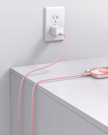 INNOSTYLE POWERFLEX KABEL USB-C SZYBKIE ŁADOWANIE DO IPHONE SAMSUNG 3A 60W KEVLAR 2M RÓŻOWY