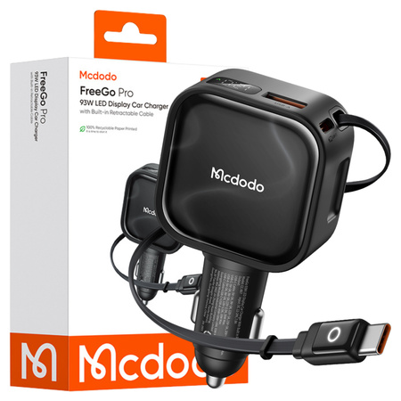 MCDODO SZYBKA ŁADOWARKA SAMOCHODOWA 3X USB USB-C 93W LED KABEL ZWIJANY 1M