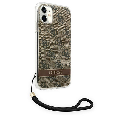 Etui Guess GUOHCN61H4STW na iPhone 11 - brązowe 4G Print Strap