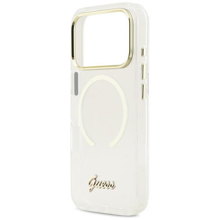 Etui Guess IML Script Metal MagSafe do iPhone 17 Pro Max przezroczysty