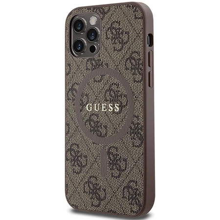 Etui Guess 4G Collection Leather Metal Logo MagSafe na iPhone 12 Pro / iPhone 12 - brązowe