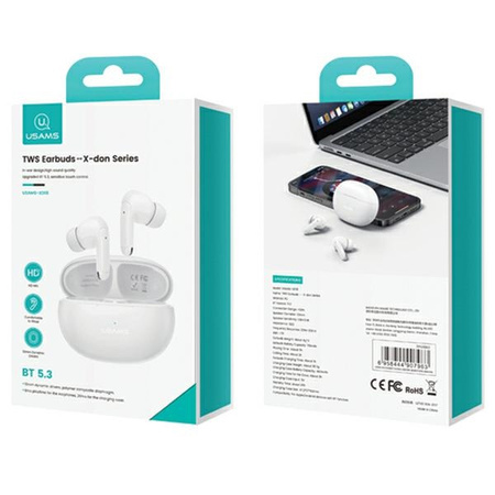 USAMS SŁUCHAWKI BEZPRZEWODOWE TWS BLUETOOTH 5.3 DO TELEFONÓW IPHONE