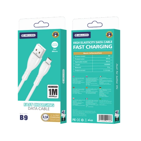 JELLICO kabel B9 Micro USB 3.1A 1M Biały