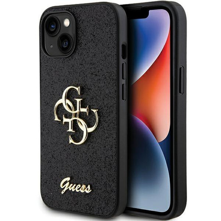 Etui Guess Glitter Script Big 4G na iPhone 15 Plus - czarne