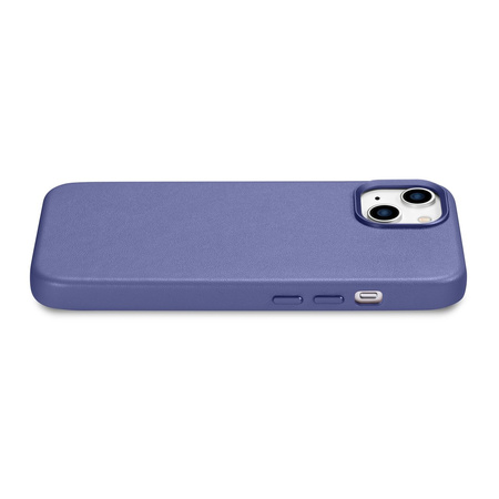 iCarer Case Leather pokrowiec etui z naturalnej skóry do iPhone 14 Plus jasnofioletowy (kompatybilne z MagSafe)