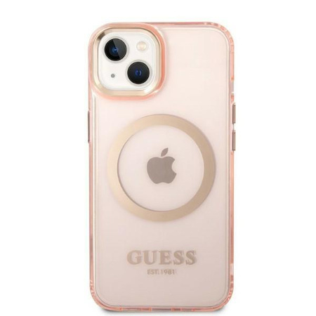 Guess GUHMP14MHTCMP iPhone 14 Plus 6,7" różowy/pink hard case Gold Outline Translucent MagSafe