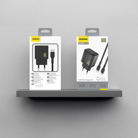 Ładowarka sieciowa Dudao A27PCEU PD 30W GaN USB-C z kablem USB-C - czarna