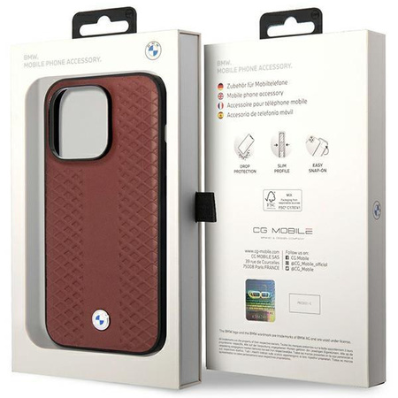 Etui BMW BMHMP14X22RFGR na iPhone 14 Pro Max burgundowy/burgundy Leather Diamond Pattern MagSafe