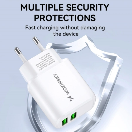 WOZINSKY ŁADOWARKA 2X USB-A 2,4A DO TELEFONÓW I URZĄDZEŃ BIAŁA KOMPAKTOWA