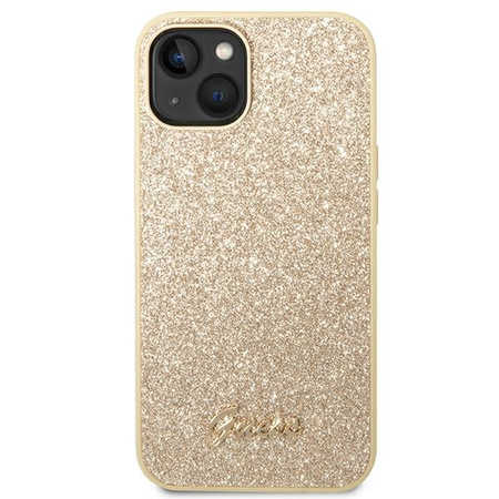 GUESS POKROWIEC HARDCASE DO IPHONE 14 15 13 6.1 ZŁOTY GLITTER SCRIPT