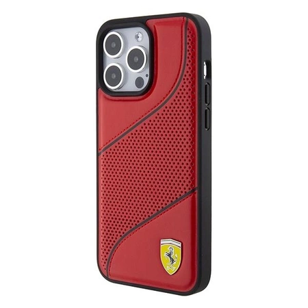 Etui Ferrari Perforated Waves Metal Logo na iPhone 15 Pro - czerwone