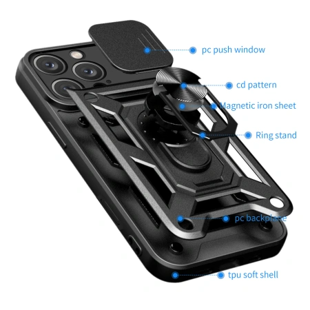 HURTEL ETUI CAMSHIELD DO IPHONE 16 PRO Z PODSTAWKĄ I OCHRONĄ NA APARAT
