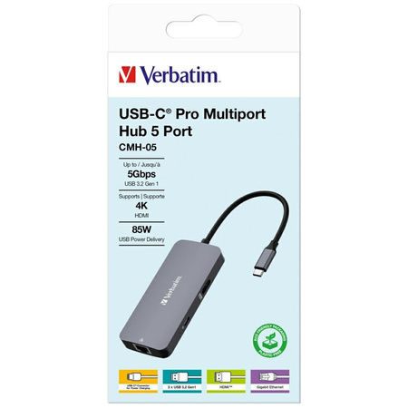 Verbatim Adapter Hub USB-C - HDMI/USB-C  /Eternet/2xUSB-A 3.0 aluminiowy/aluminum 32150