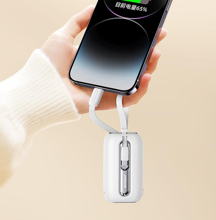 Joyroom powerbank 10000mAh Colorful Series 22.5W z 2 wbudowanymi kablami USB C i Lightning biały (JR-L012)
