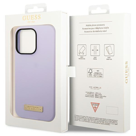 Etui Guess Silicone Logo Plate MagSafe GUHMP14LSBPLU na iPhone 14 Pro - fioletowe