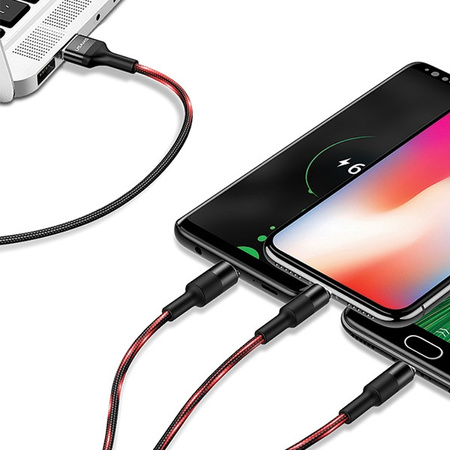 USAMS KABEL PLECIONY 3W1 DO LIGHTNING MICRO USB USB-C 1,5M 2A DO TELEFONÓW