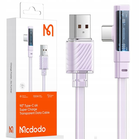 Kabel USB-C, Kątowy, Mocny, Super Szybki, Mcdodo, 100W, 1.2M, fioletowy